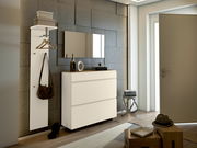 Moderner Hängeschuhschrank in einem stilvollen Eingangsbereich, seitliche Perspektive