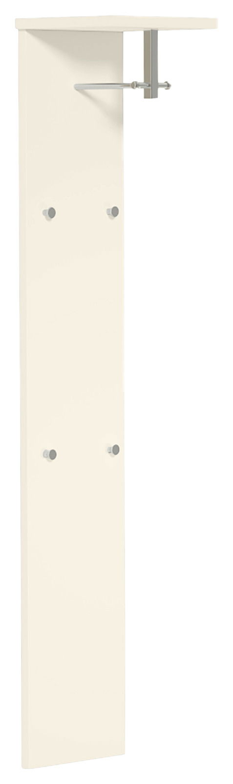 Moderano Garderobepaneel LECCO Garderobepaneel in heller Farbe mit mehreren Haken und einer Ablage, seitliche Perspektive