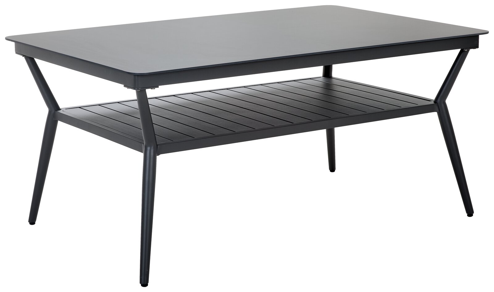 Amatio Gartentisch VENERONA Moderner schwarzer Gartentisch mit rechteckiger Tischplatte und zusätzlicher Ablagefläche, seitliche Perspektive