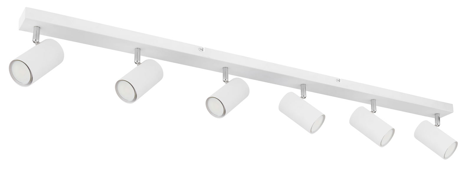 Moderner weißer Strahler mit sechs verstellbaren Leuchten, seitliche Perspektive