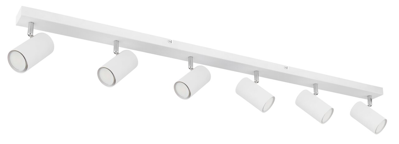 Moderne witte spot met zes verstelbare lampen, zijaanzicht