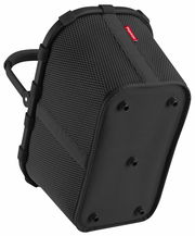 Schwarzer Einkaufskorb aus Netzmaterial mit stabilem Griff, seitliche Perspektive