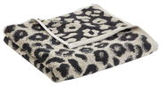 Gefaltetes Handtuch mit Leopardenmuster in Schwarz und Beige, seitliche Perspektive