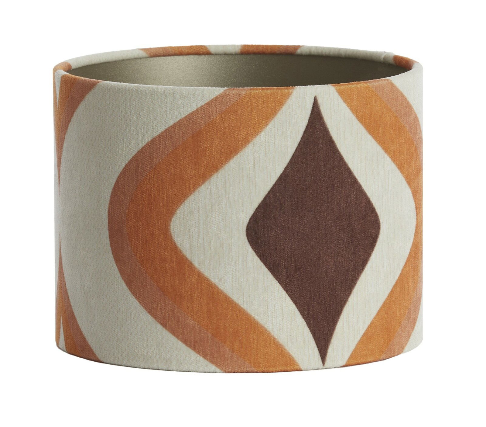 Lampenschirm mit retro-orangenem Muster, seitliche Perspektive