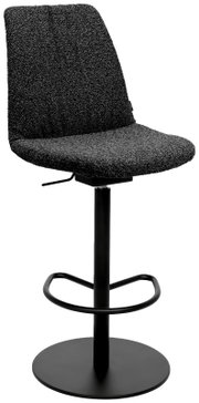 Moderner Barhocker mit schwarzem Stoffbezug und Metallgestell, seitliche Perspektive