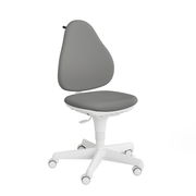 Grauer Jugenddrehstuhl mit ergonomischer Rückenlehne und weißem Gestell, seitliche Perspektive