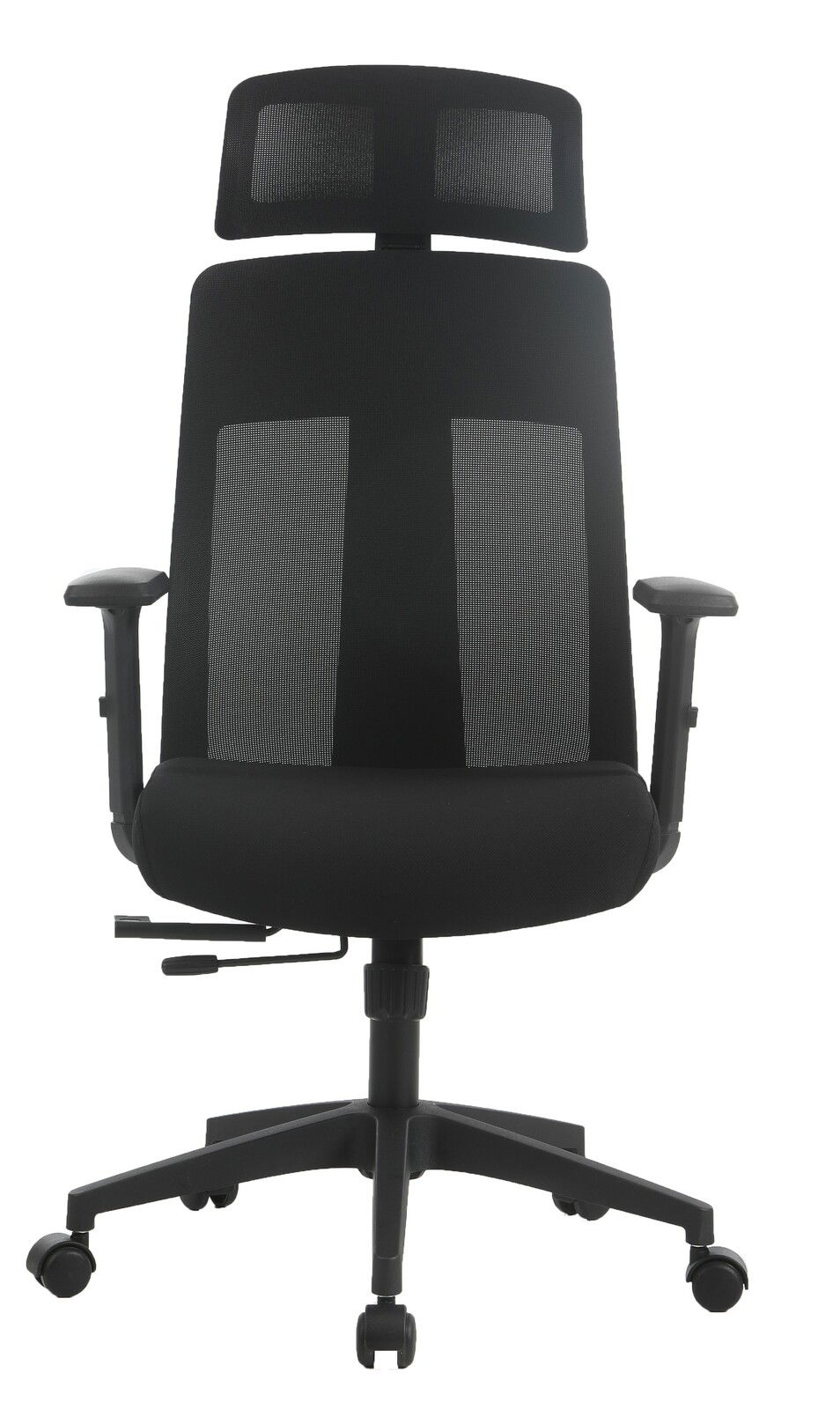 Schwarzer Drehstuhl Novel MALU mit Netzrückenlehne und Armlehnen, Vorderansicht