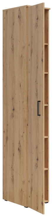 Mehrzweckschrank aus Holz mit seitlichen Regalfächern, perspektivische Ansicht von vorne links