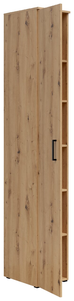 Mehrzweckschrank aus Holz mit seitlichen Regalfächern, perspektivische Ansicht von vorne links