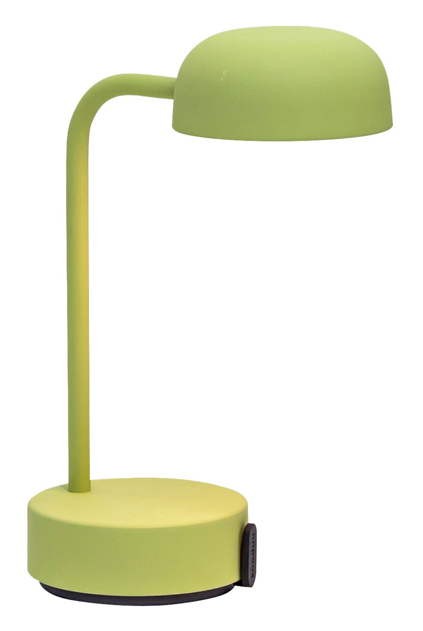 Groene tafellamp met een modern ontwerp, zijaanzicht