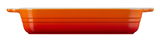 Seitenansicht einer orange-roten Auflaufform mit Griffen, 23 cm Signature Serie.