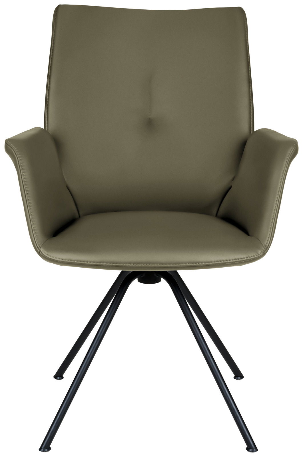 Moderner Sessel in Olivgrün mit Metallbeinen, Frontalansicht