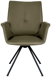 Moderner Sessel in Olivgrün mit Metallbeinen, Frontalansicht