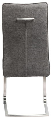 Rückansicht eines grauen Freischwingers mit Metallgestell und Griff an der Rückenlehne