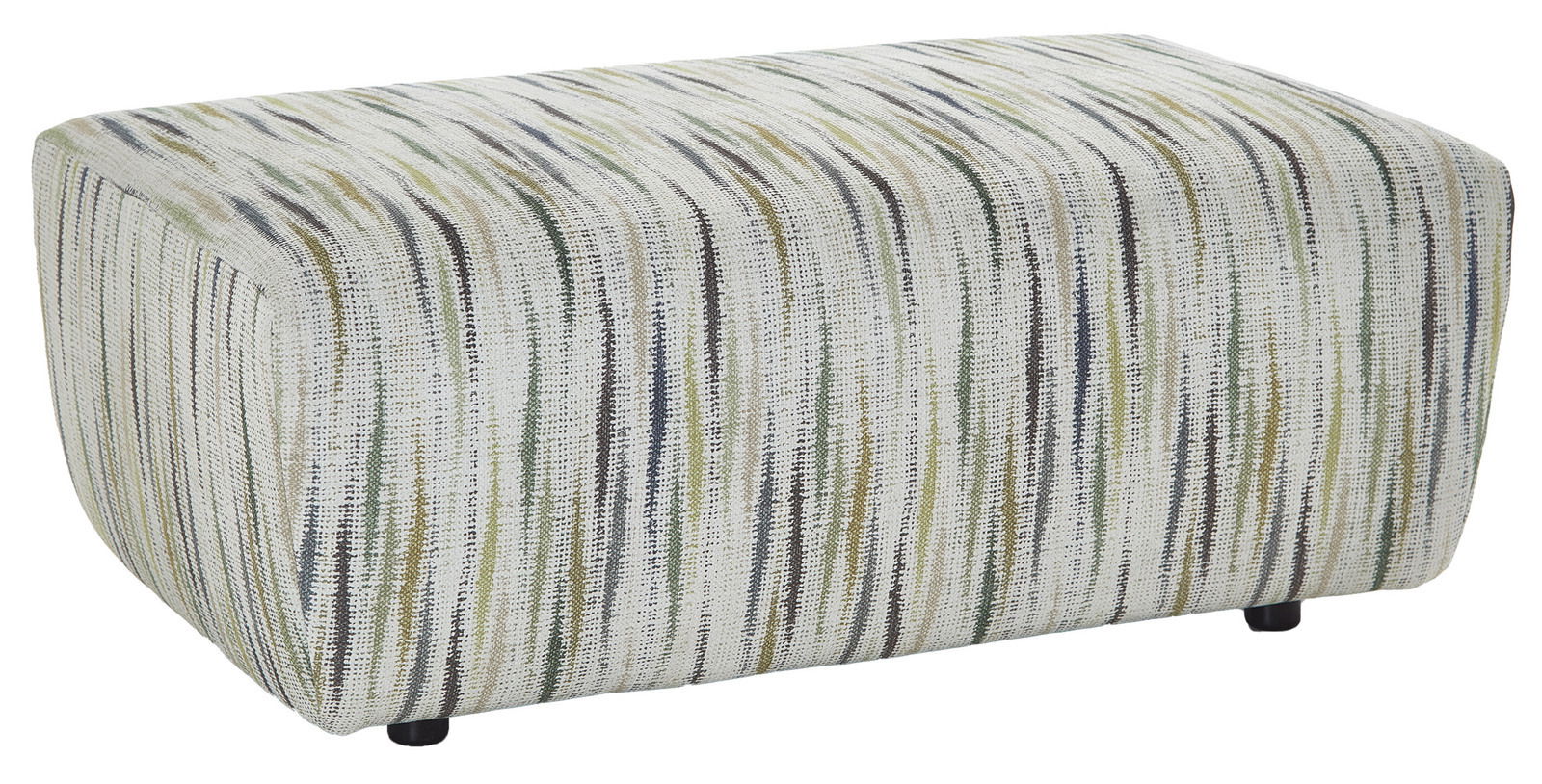 XXL-Hocker mit gestreiftem Stoffbezug in Grün- und Blautönen, seitliche Perspektive
