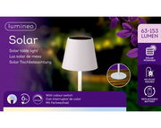 Solar Tischleuchte mit weißem Schirm, solarbetrieben, keine Steckdose nötig, austauschbare Batterie, mit Farbwechsel, seitliche Perspektive