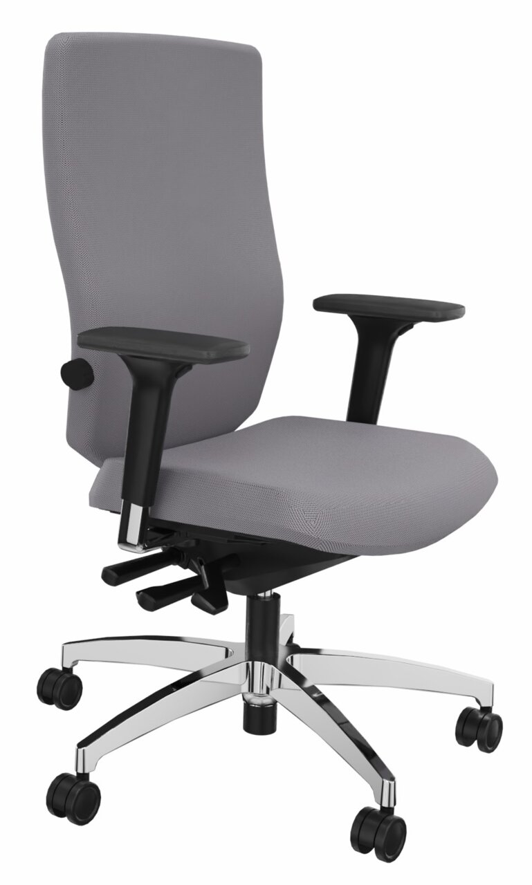 Dauphin Drehstuhl STILO Grauer Drehstuhl mit Armlehnen und verchromtem Fußkreuz, seitliche Perspektive