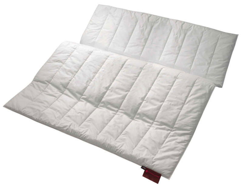 Zwei weiße, gesteppte Bettdecken in einer schrägen Draufsicht, geeignet für ein 200x200 cm Bett.