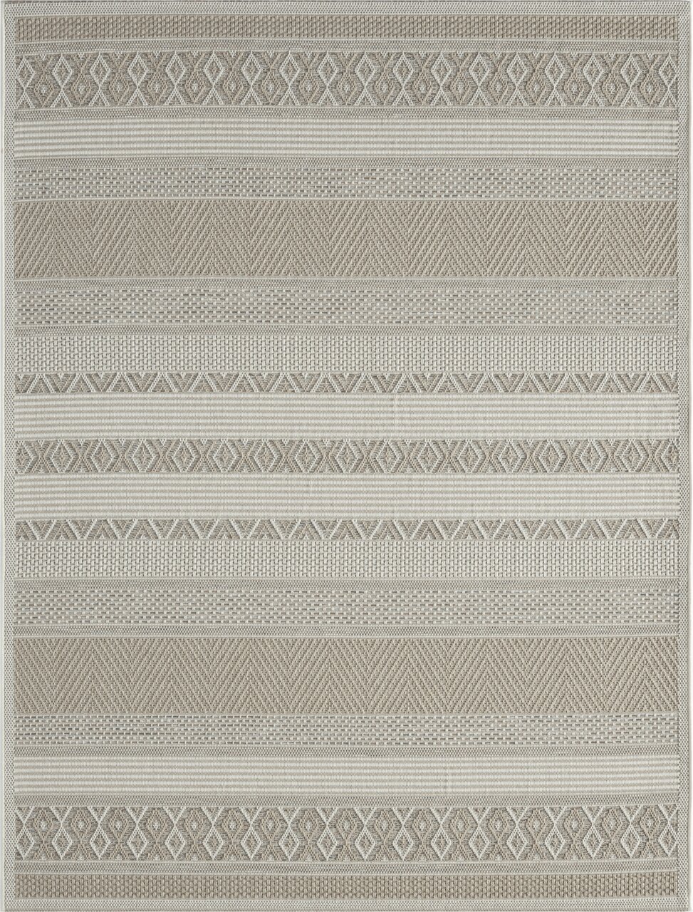 Teppich Ottowa mit geometrischem Muster in Beige und Weiß, Draufsicht
