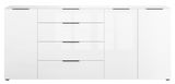 Weißes XXL-Sideboard mit zwei Türen und vier Schubladen, frontale Ansicht
