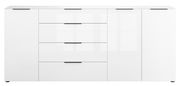 Weißes XXL-Sideboard mit zwei Türen und vier Schubladen, frontale Ansicht