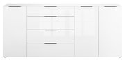 Weißes XXL-Sideboard mit zwei Türen und vier Schubladen, frontale Ansicht