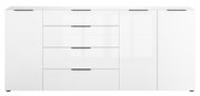 Weißes XXL-Sideboard mit zwei Türen und vier Schubladen, frontale Ansicht