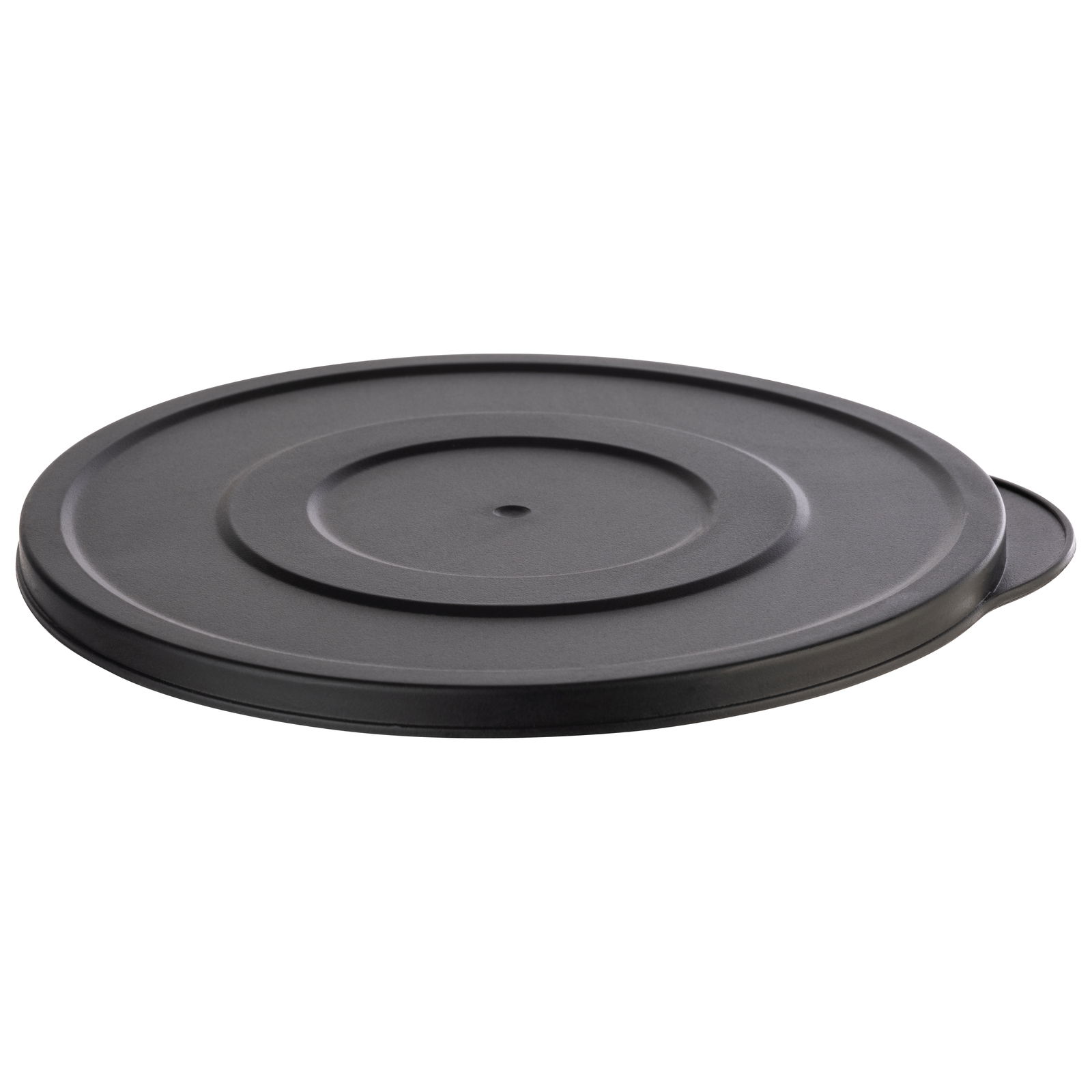 Schwarzer Deckel eines Multizerkleinerers, von oben betrachtet