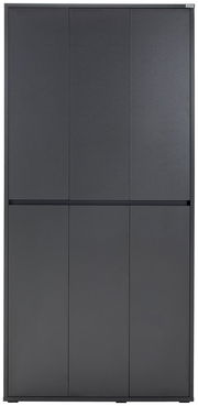 Frontansicht eines modernen, grauen XXL-Schuh- und Mehrzweckschranks mit sechs Türen.