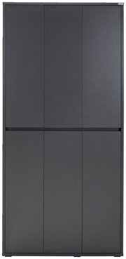 Frontansicht eines modernen, grauen XXL-Schuh- und Mehrzweckschranks mit sechs Türen.