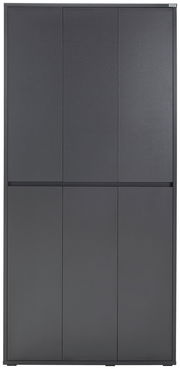 Frontansicht eines modernen, grauen XXL-Schuh- und Mehrzweckschranks mit sechs Türen.