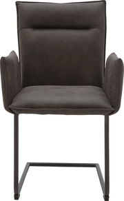 Freischwinger-Sessel in dunklem Stoff, Vorderansicht