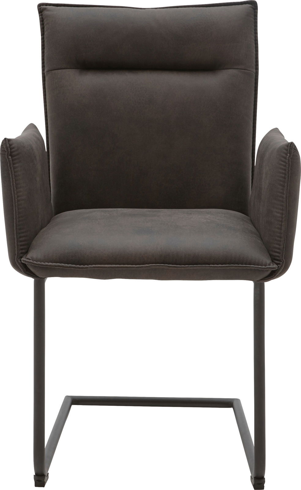 Freischwinger-Sessel in dunklem Stoff, Vorderansicht