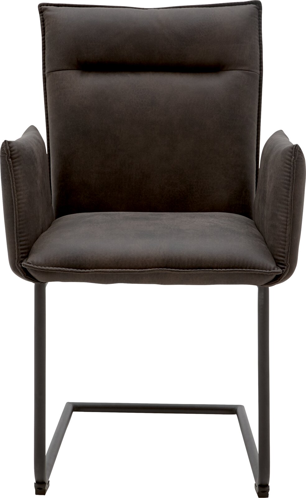 Freischwinger-Sessel in dunklem Stoff, Vorderansicht