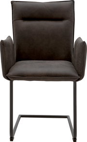 Freischwinger-Sessel in dunklem Stoff, Vorderansicht