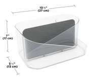 Transparenter Haarwerkzeug-Organizer mit abgerundeten Ecken, seitlicher Perspektive, Maße: 27 cm x 17 cm x 13 cm.