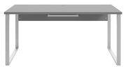 Moderner grauer Schreibtisch mit Metallbeinen, Frontalansicht