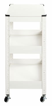 Weißer Servierwagen mit drei Ebenen und Rollen, Vorderansicht