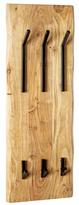 Wandgarderobe aus Holz mit sechs schwarzen Haken, frontal abgebildet