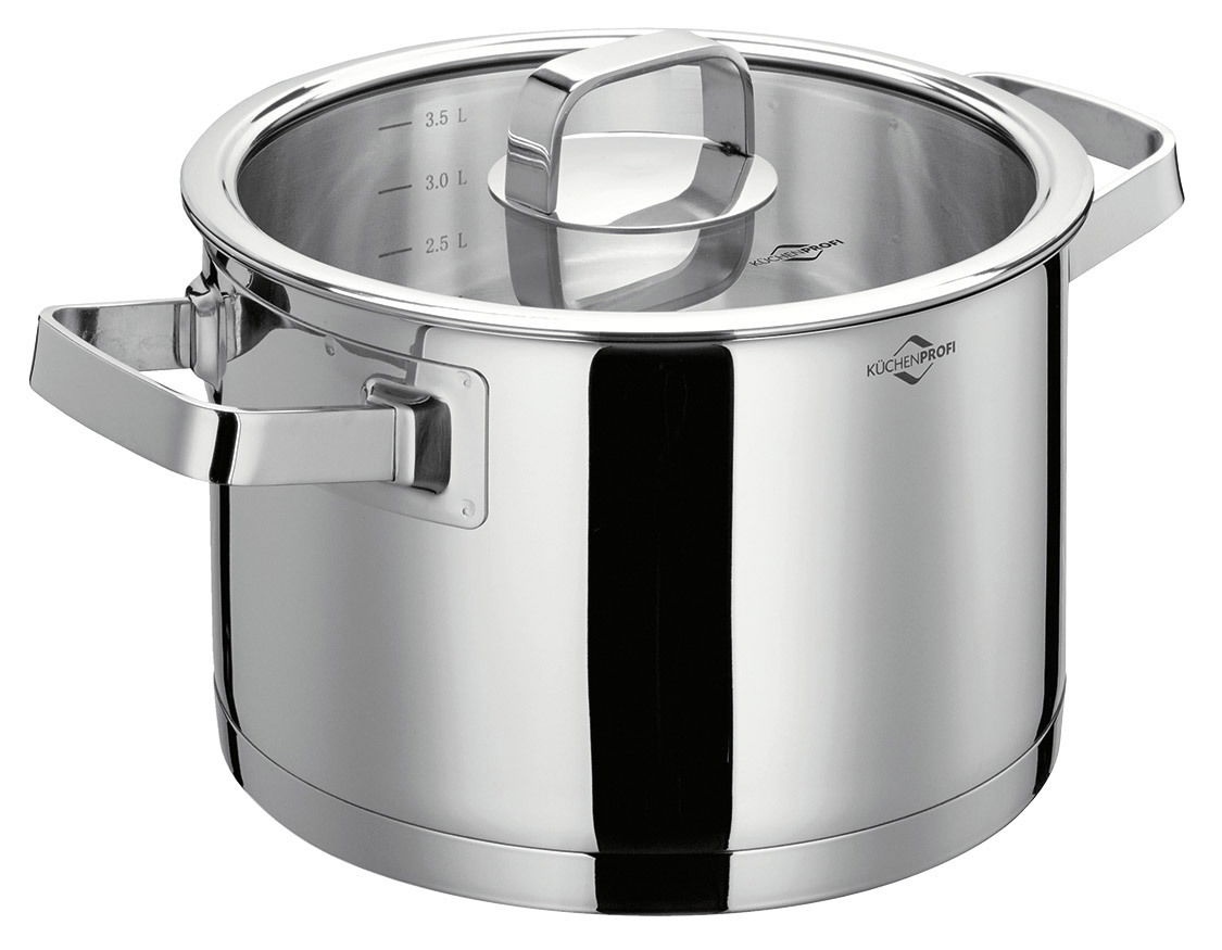 Edelstahl Kochtopf SAN REMO 20 cm mit Glasdeckel, seitliche Perspektive