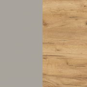 Nahaufnahme einer Holzoberfläche mit natürlicher Maserung und einer grauen Fläche links im Bild.