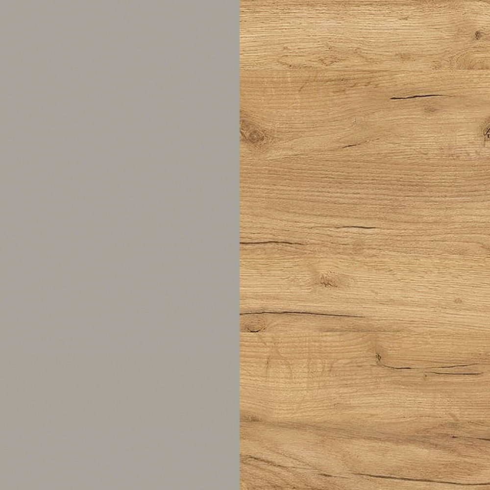 Nahaufnahme einer Holzoberfläche mit natürlicher Maserung und einer grauen Fläche links im Bild.