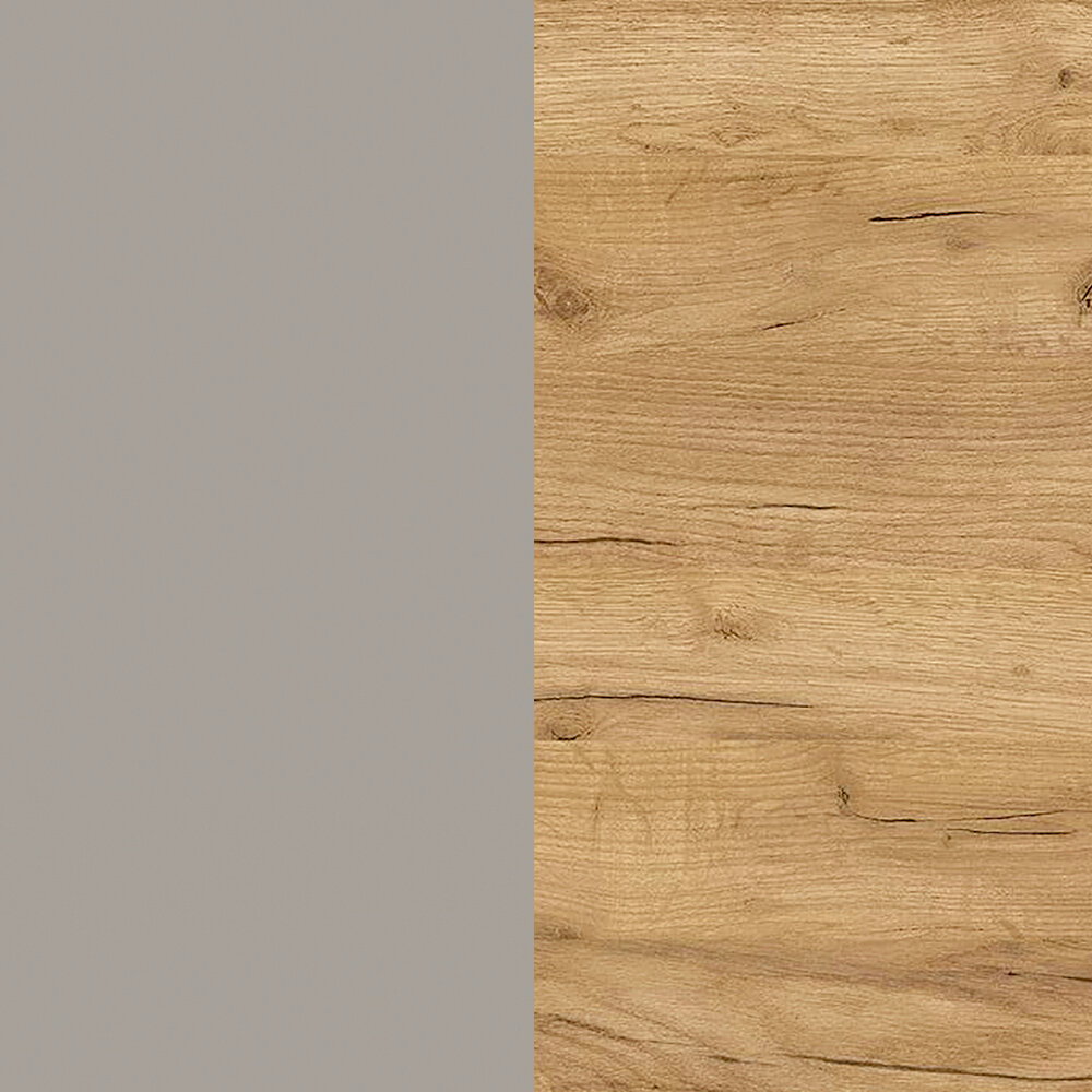 Nahaufnahme einer Holzoberfläche mit natürlicher Maserung und einer grauen Fläche links im Bild.