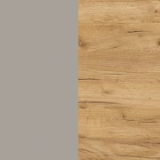 Nahaufnahme einer Holzoberfläche mit natürlicher Maserung und einer grauen Fläche links im Bild.