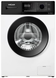 Frontansicht einer weißen MICAN Waschmaschine mit schwarzem Bedienfeld, großem Bullauge und Digitaldisplay, 12 kg/1300 U/min