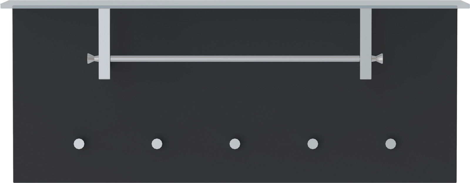 Garderobenpaneel quer LECCO in moderner Frontansicht mit Haken und Kleiderstange, ideal für die Wandmontage.