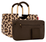 Leopardenmuster-Tasche mit braunem Einsatz und goldenen Griffen, Vorderansicht