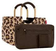 Leopardenmuster-Tasche mit braunem Einsatz und goldenen Griffen, Vorderansicht