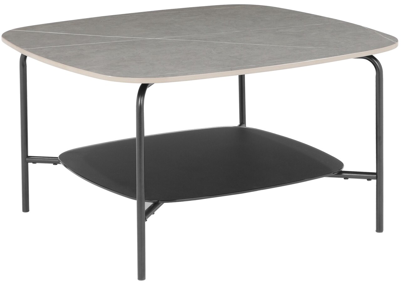 Z2 Beistelltisch FRANCA Moderner Beistelltisch mit grauer Tischplatte und schwarzem Regalboden, seitliche Perspektive