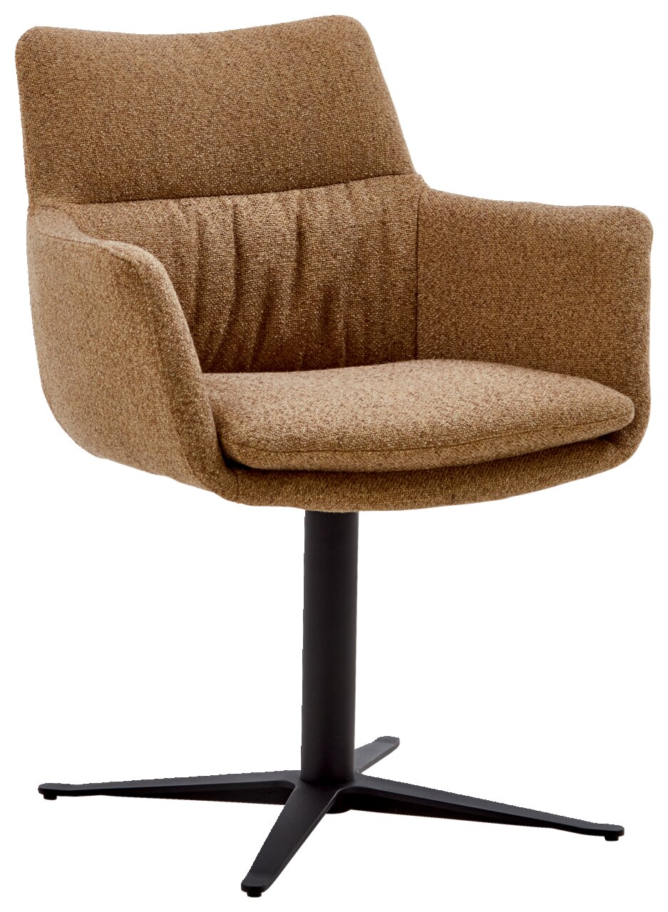 Valdera Armlehnstuhl NINO Brauner Armlehnstuhl mit Stoffbezug und schwarzem Metallfuß, seitliche Perspektive